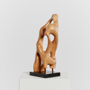 Freeform abstract wood sculpture, signed