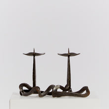 Load image into Gallery viewer, Pair of wrought iron ribbon candlesticks
