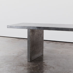 Metallic zinc bench with side table