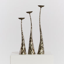 Load image into Gallery viewer, Trio of textured metal candlesticks
