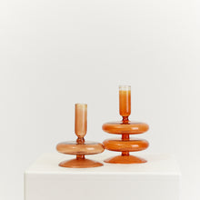 Load image into Gallery viewer, Orange glass candle holders - HIRE ONLY
