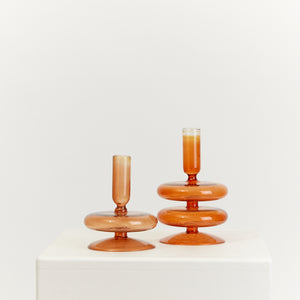 Orange glass candle holders - HIRE ONLY