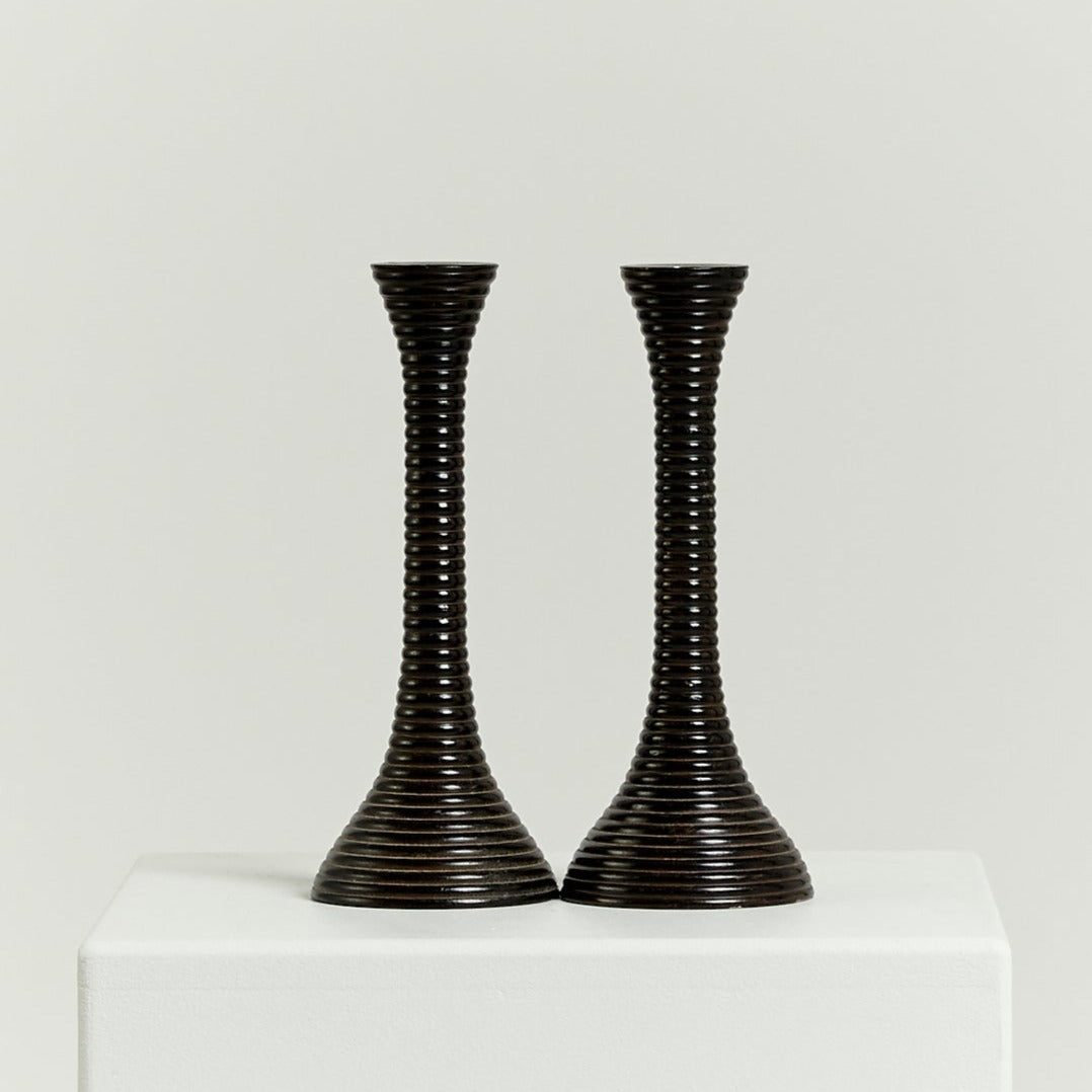 Black ribbed candlesticks  - HIRE ONLY