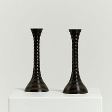 Load image into Gallery viewer, Black ribbed candlesticks  - HIRE ONLY
