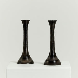 Black ribbed candlesticks  - HIRE ONLY
