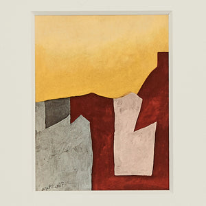 Serge Poliakoff lithograph in maroon, yellow and grey, 1957